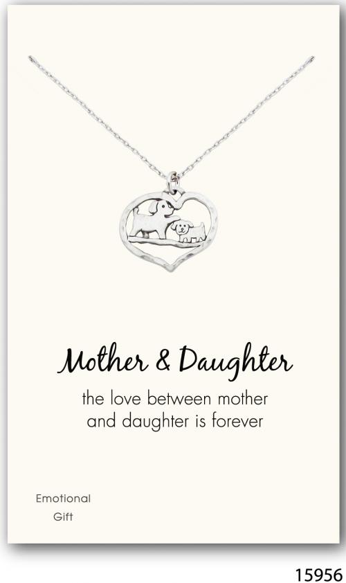 Mom loves Daughter silver pendant